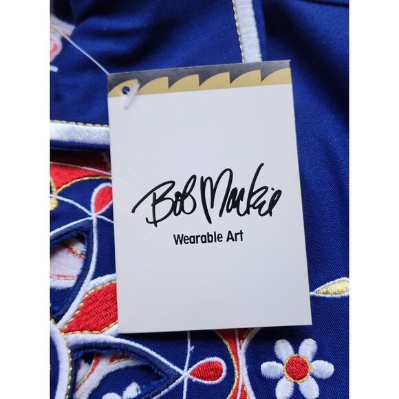 TOP-BOB MACKIE WEARABLE ART-Blue Red-Embroidery-Zipper-Cut Outs-SIZE XSMAL-NWT - Picture 8 of 16